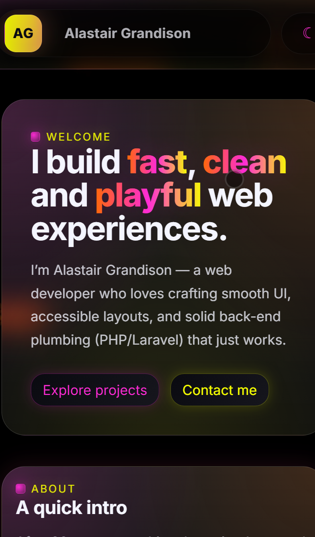 Screenshot of my portfolio website